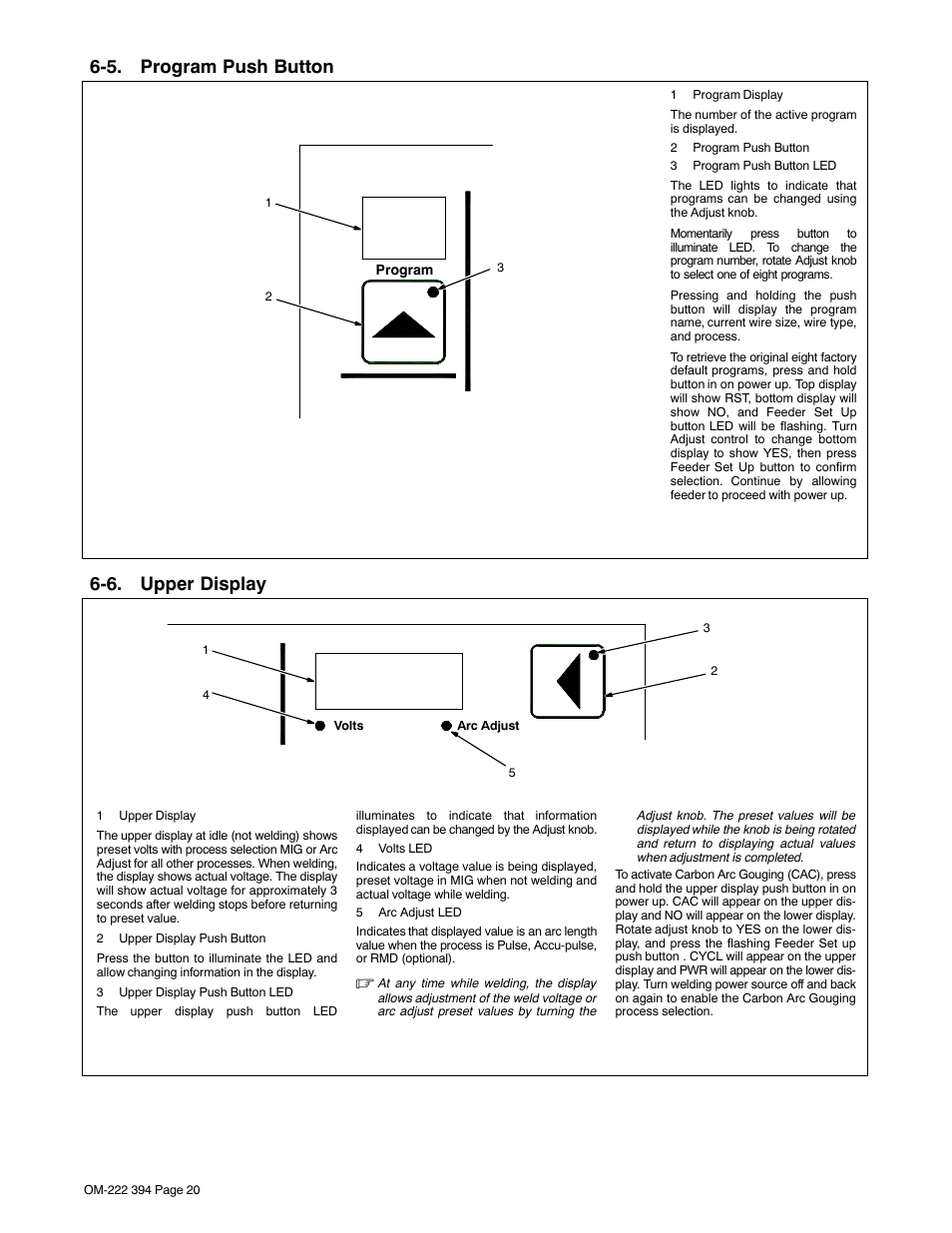 5. program push button, 6. upper display | Miller Electric 394F User Manual | Page 24 / 44