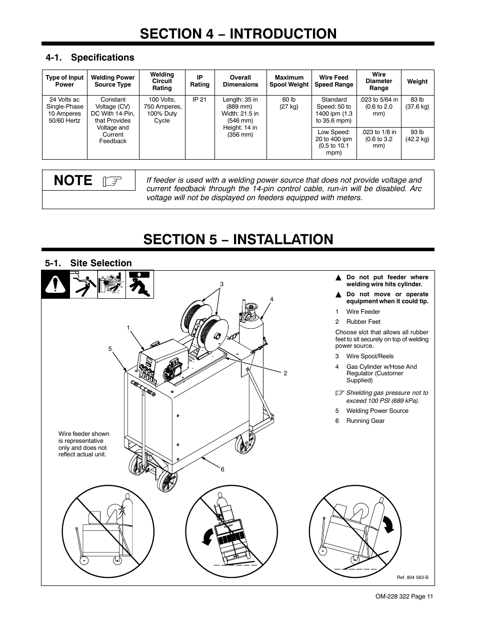 1. specifications, 1. site selection | Miller Electric D-75S User Manual | Page 15 / 40