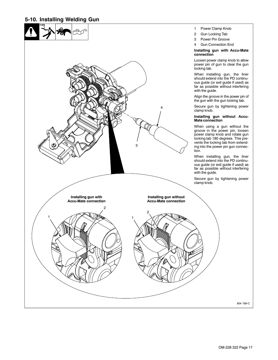 9. installing non-pd (old style) wire guides, 10. installing welding gun | Miller Electric D-75S User Manual | Page 21 / 40