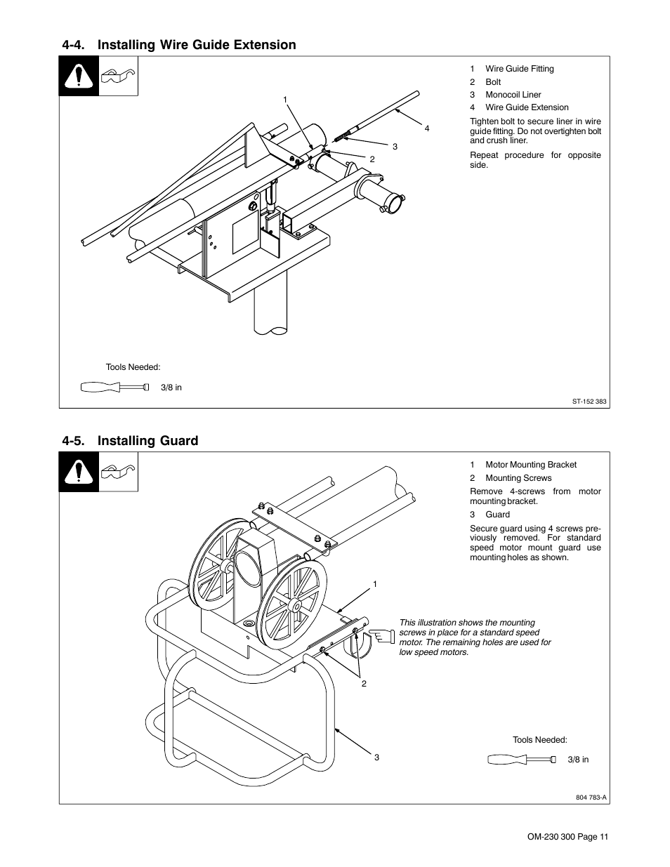 4. installing wire guide extension, 5. installing guard | Miller Electric DS-75S16 User Manual | Page 15 / 48