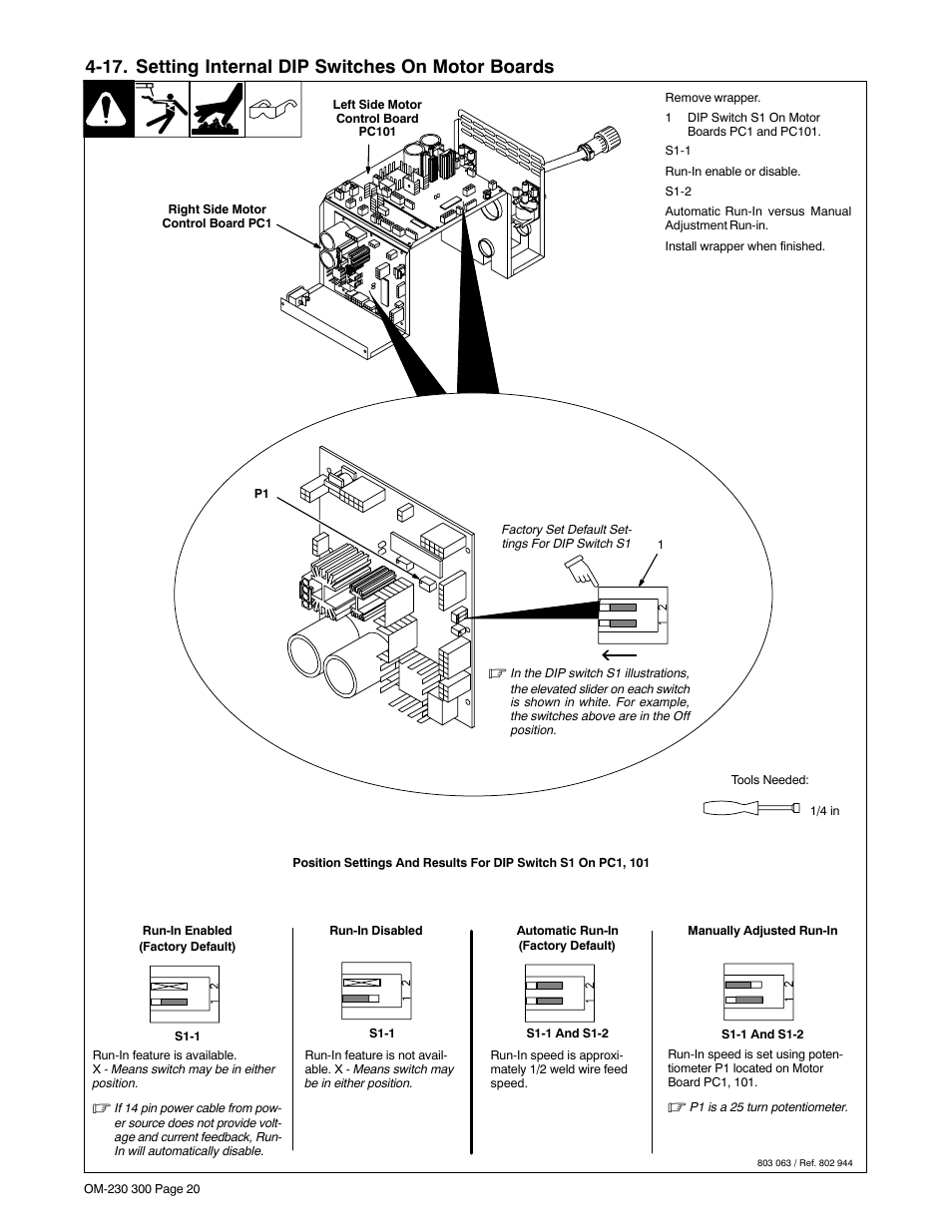 17. setting internal dip switches on motor boards | Miller Electric DS-75S16 User Manual | Page 24 / 48