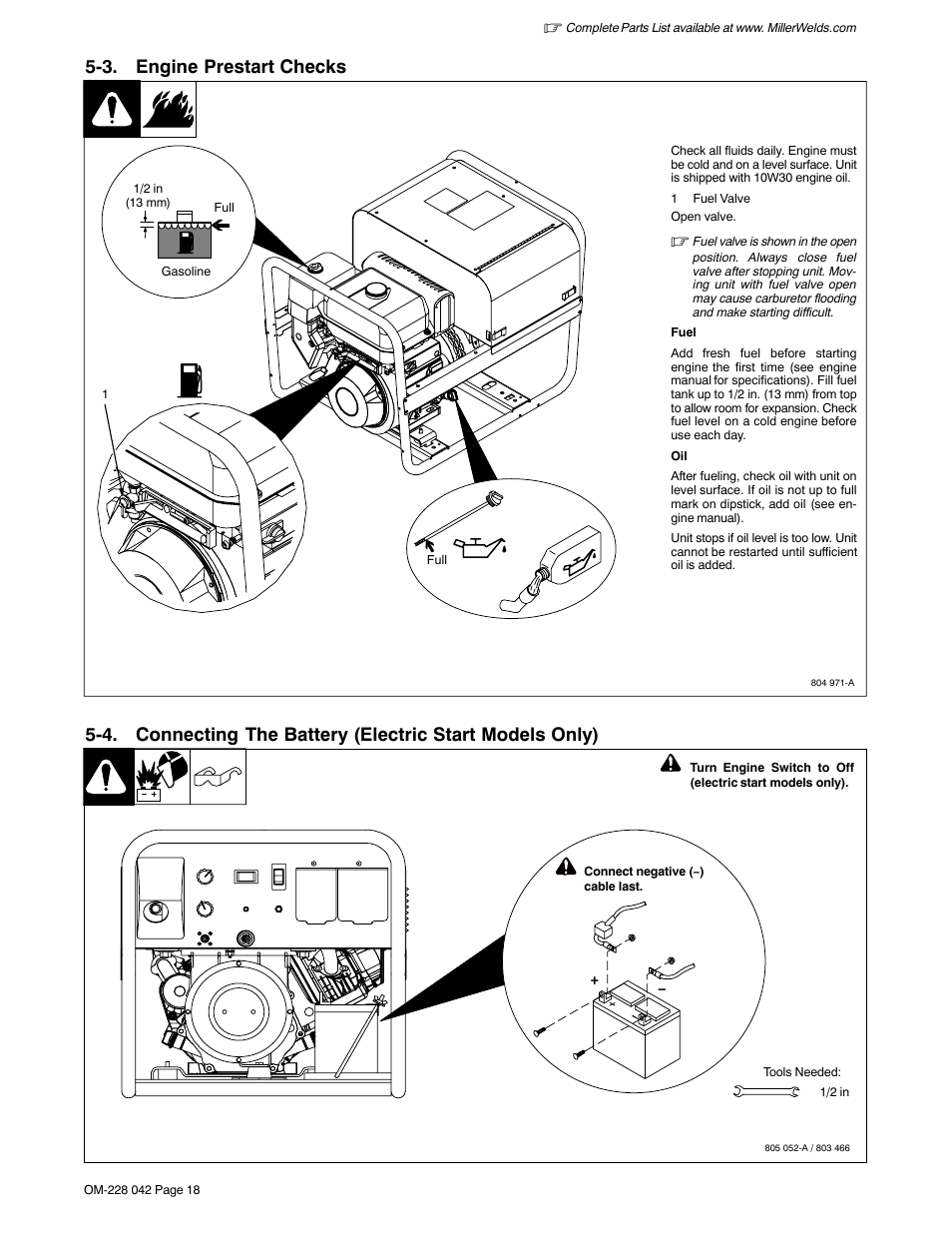 3. engine prestart checks | Miller Electric Renegade 180 User Manual | Page 22 / 64