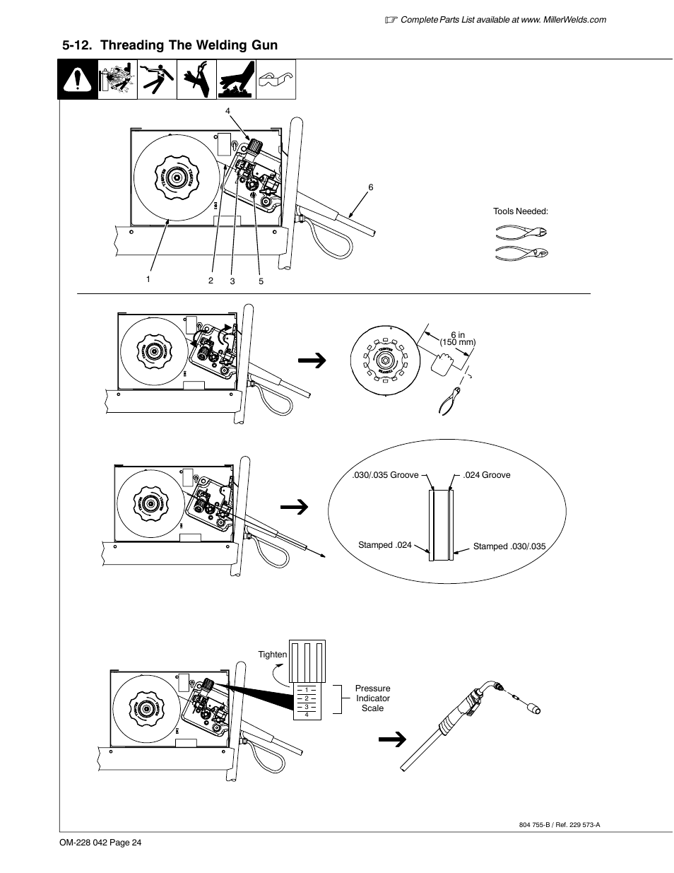 12. threading the welding gun | Miller Electric Renegade 180 User Manual | Page 28 / 64