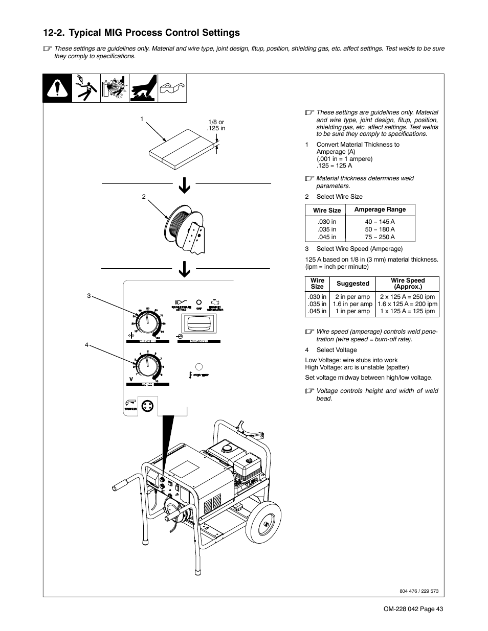 2. typical mig process control settings | Miller Electric Renegade 180 User Manual | Page 47 / 64