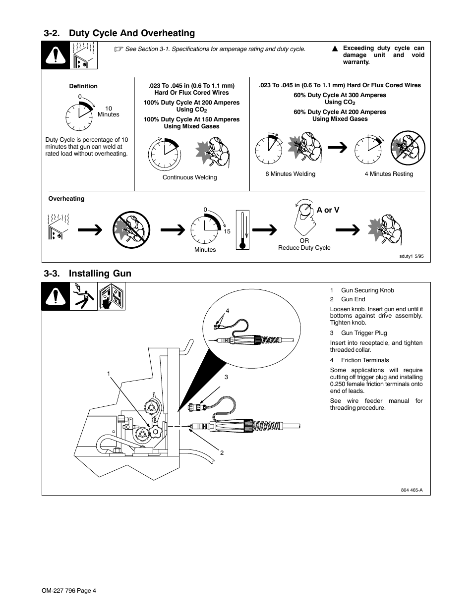 2. duty cycle and overheating, 3. installing gun | Miller Electric M-25 User Manual | Page 8 / 16