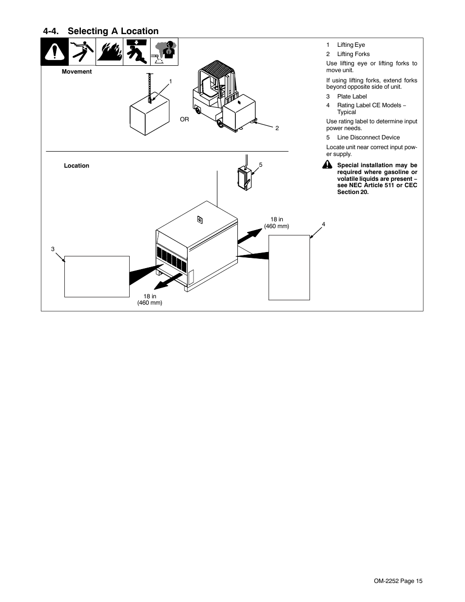 4. selecting a location | Miller Electric NT 450 User Manual | Page 19 / 44