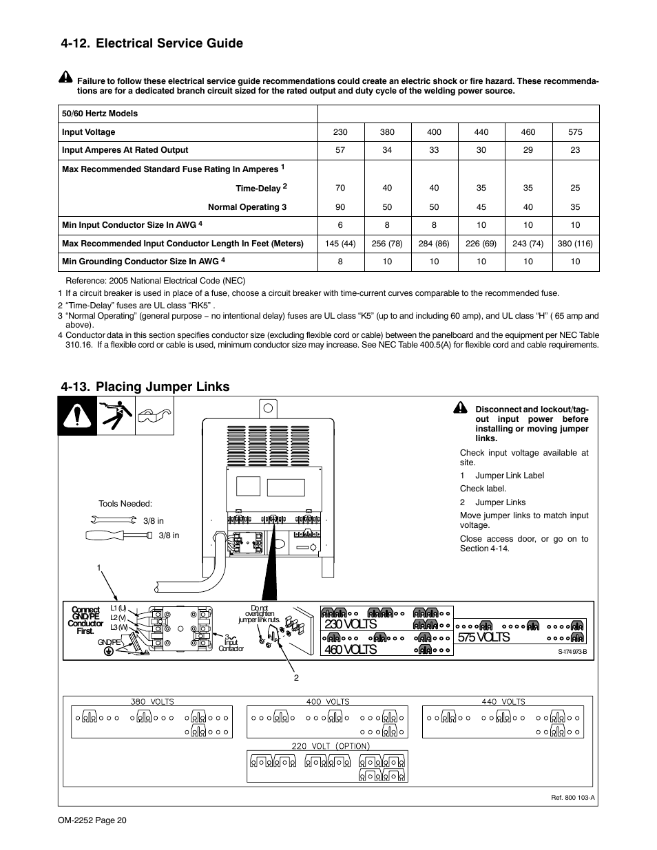 12. electrical service guide, 13. placing jumper links | Miller Electric NT 450 User Manual | Page 24 / 44