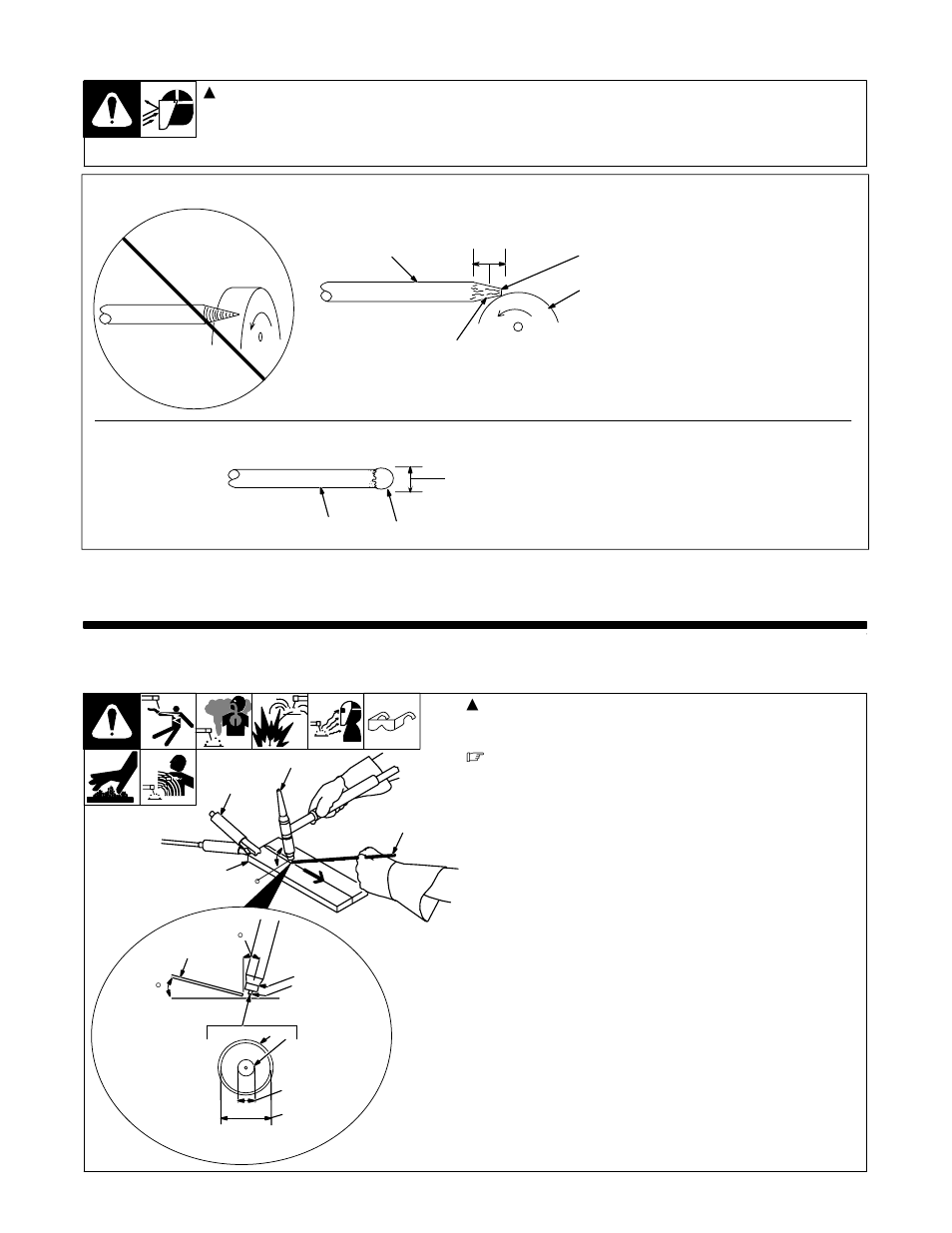 Preparing tungsten electrode for welding, Section 6 − guidelines for tig welding (gtaw), Positioning the torch | 2. preparing tungsten electrode for welding, 1. positioning the torch | Miller Electric DB1825R User Manual | Page 12 / 20