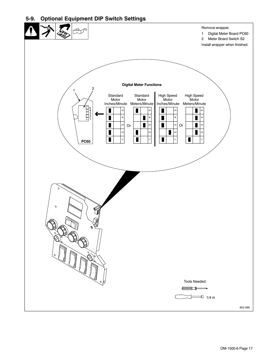 9. optional equipment dip switch settings | Miller Electric D-74S User Manual | Page 21 / 40