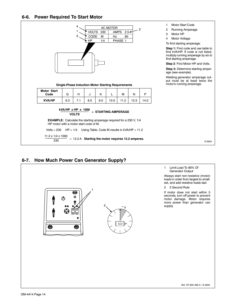 6. power required to start motor, 7. how much power can generator supply | Miller Electric Belt/Hydraulic-Driven Generator User Manual | Page 16 / 24