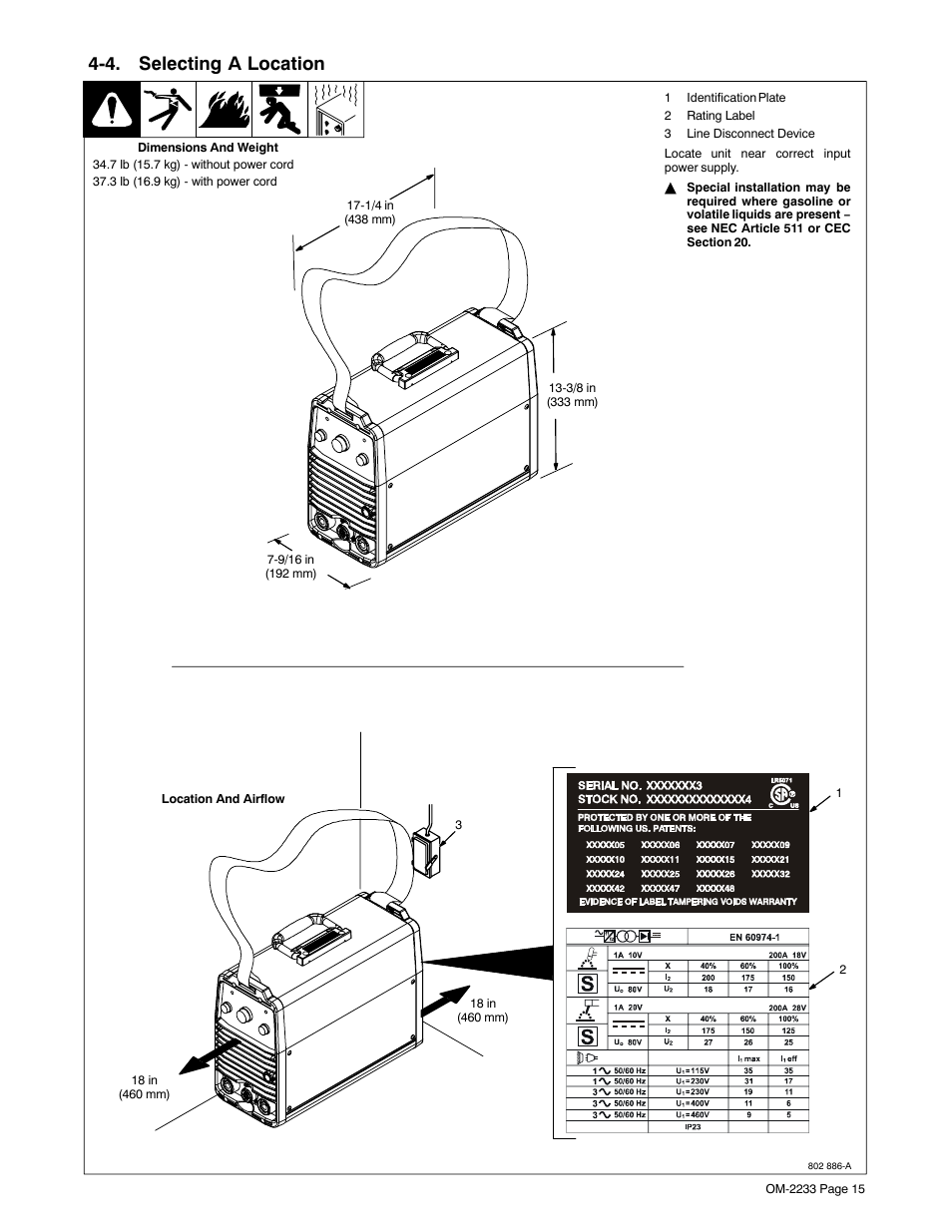 4. selecting a location | Miller Electric Maxstar 200 STR User Manual | Page 21 / 56