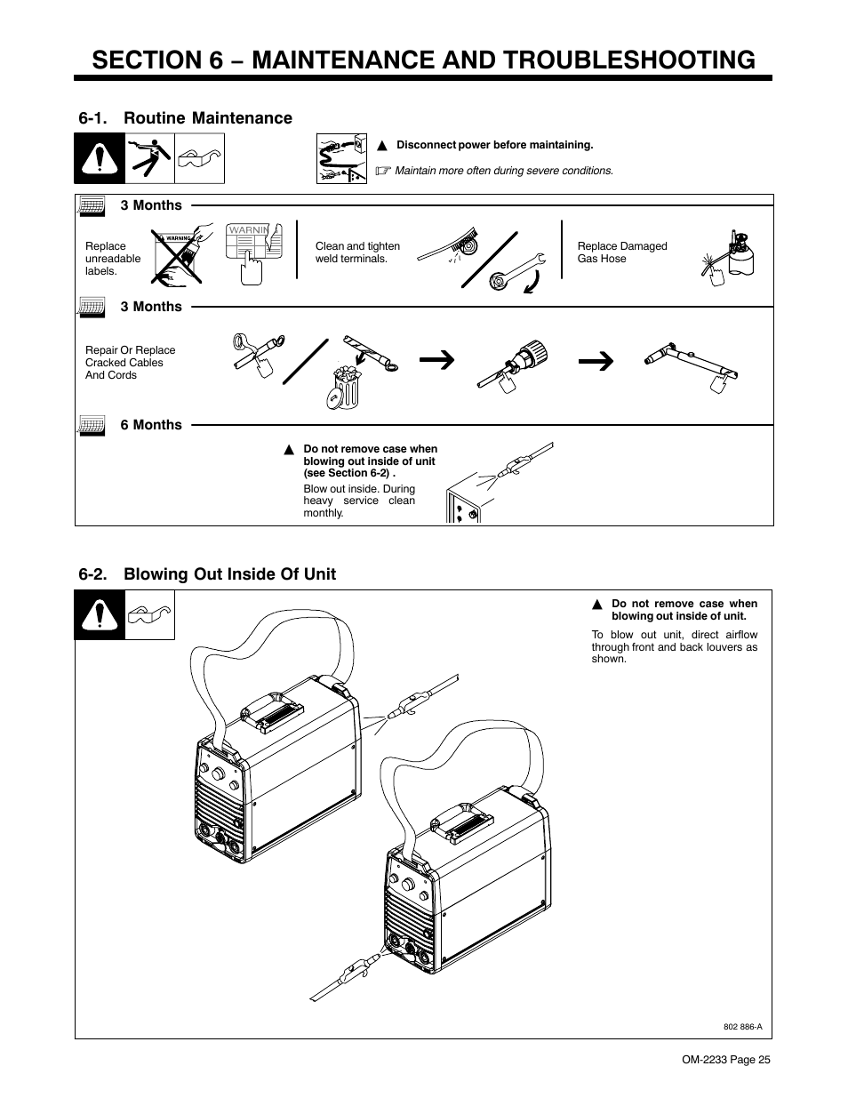 3. troubleshooting help aids, 1. routine maintenance, 2. blowing out inside of unit | Miller Electric Maxstar 200 STR User Manual | Page 31 / 56