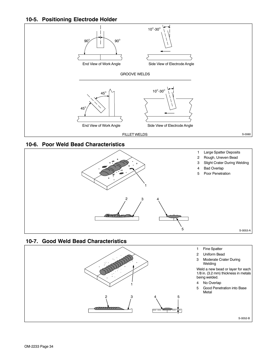 5. positioning electrode holder, 6. poor weld bead characteristics, 7. good weld bead characteristics | Miller Electric Maxstar 200 STR User Manual | Page 40 / 56