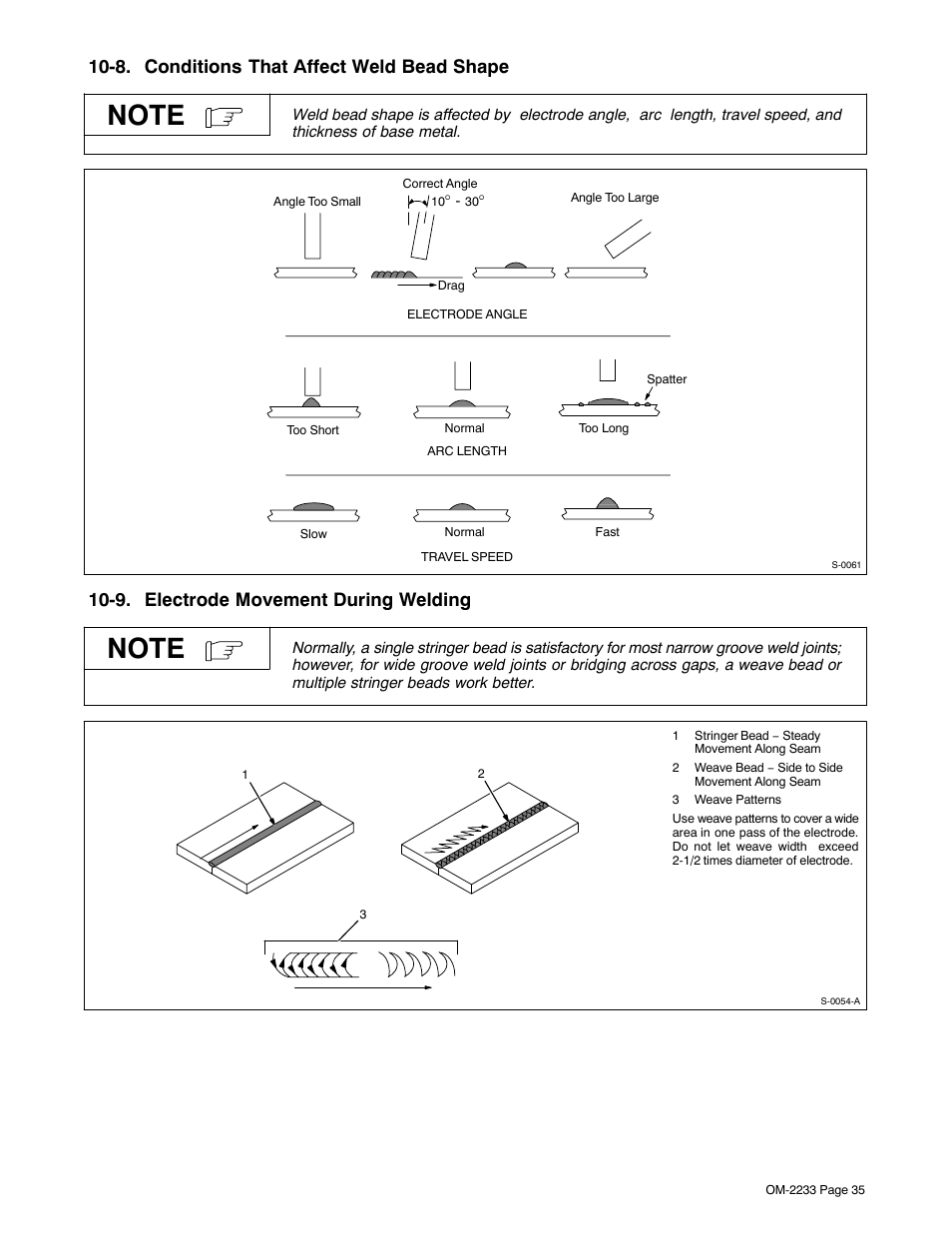 8. conditions that affect weld bead shape, 9. electrode movement during welding | Miller Electric Maxstar 200 STR User Manual | Page 41 / 56