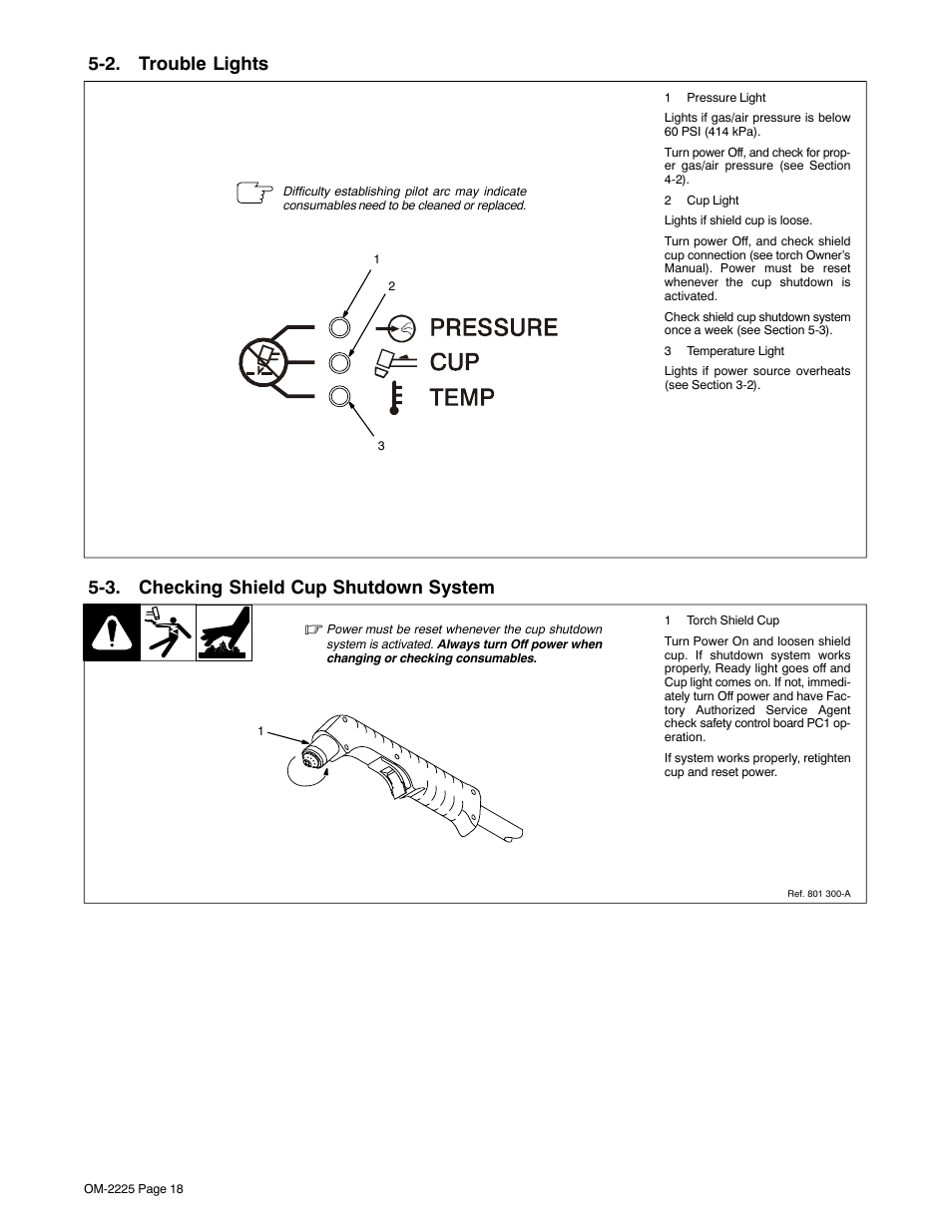 2. trouble lights, 3. checking shield cup shutdown system | Miller Electric 3080 User Manual | Page 22 / 32