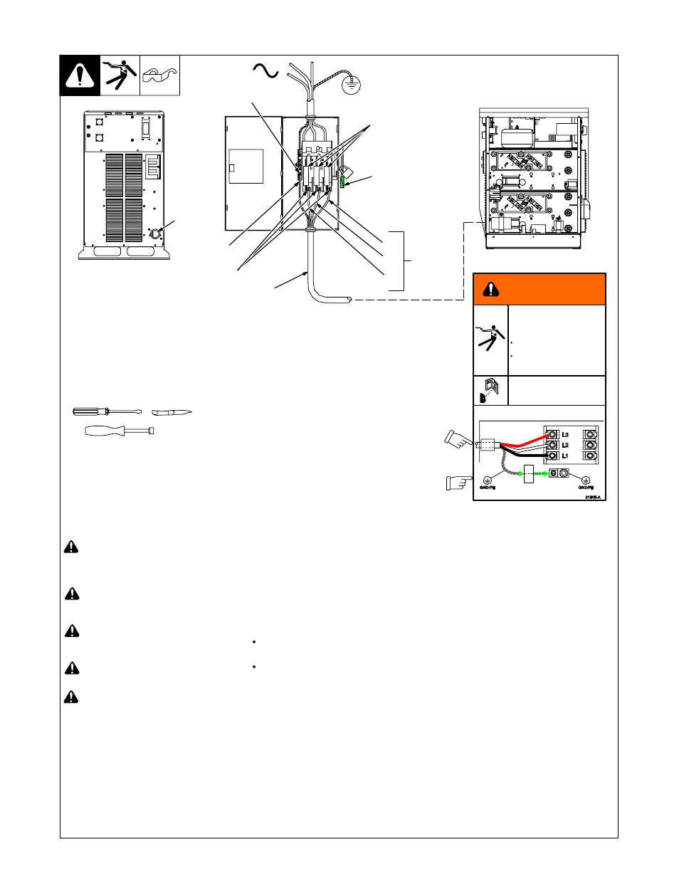 13. connecting input power, Warning | Miller Electric Auto-Axcess 450 User Manual | Page 24 / 68