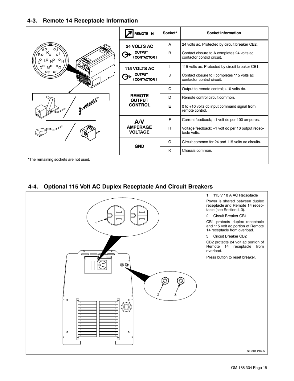 3. remote 14 receptacle information | Miller Electric 460Volt User Manual | Page 19 / 48