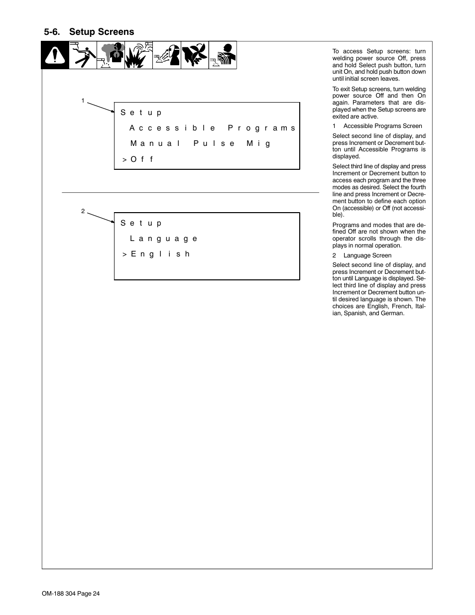 6. setup screens | Miller Electric 460Volt User Manual | Page 28 / 48