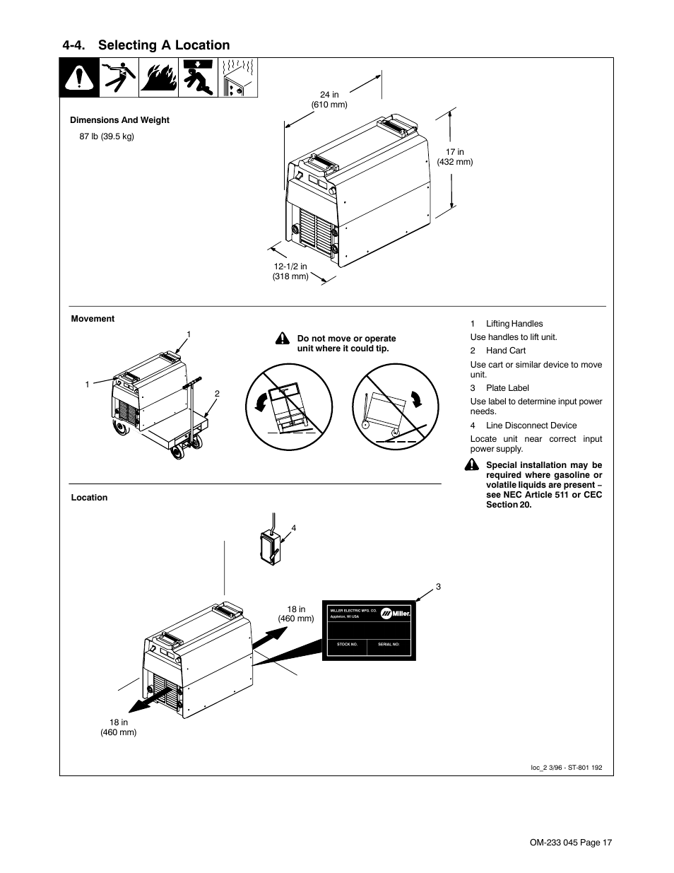 4. selecting a location | Miller Electric XMT 304 CC/CV User Manual | Page 21 / 40