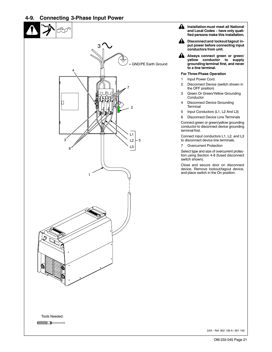 9. connecting 3-phase input power | Miller Electric XMT 304 CC/CV User Manual | Page 25 / 40