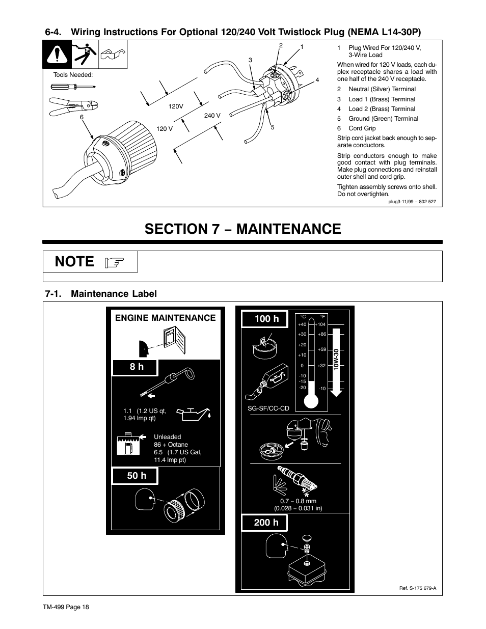 1. maintenance label, 200 h, Engine maintenance | Miller Electric BLUE STAR 6000 TM-499C User Manual | Page 22 / 80