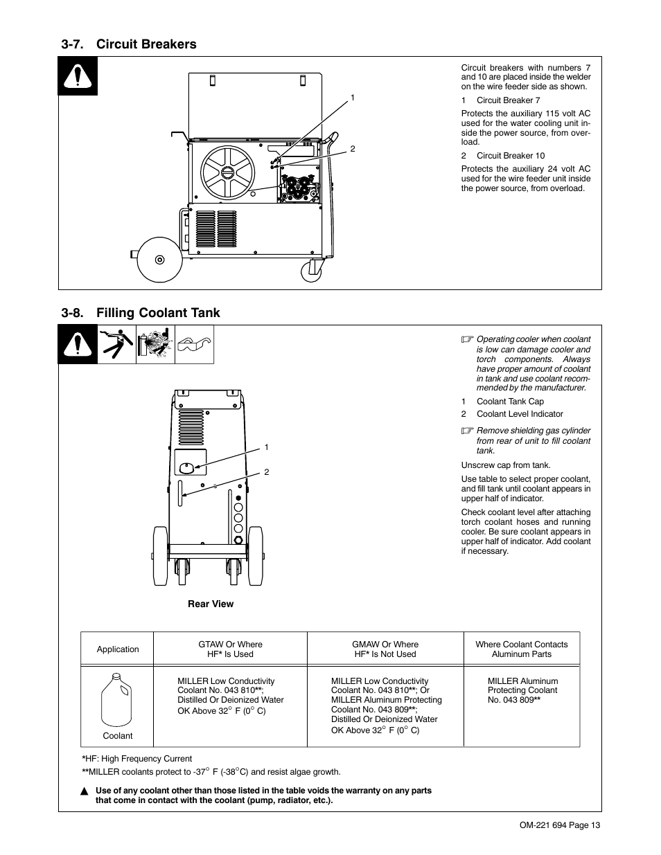 7. circuit breakers, 8. filling coolant tank | Miller Electric XMC 4000 User Manual | Page 17 / 44