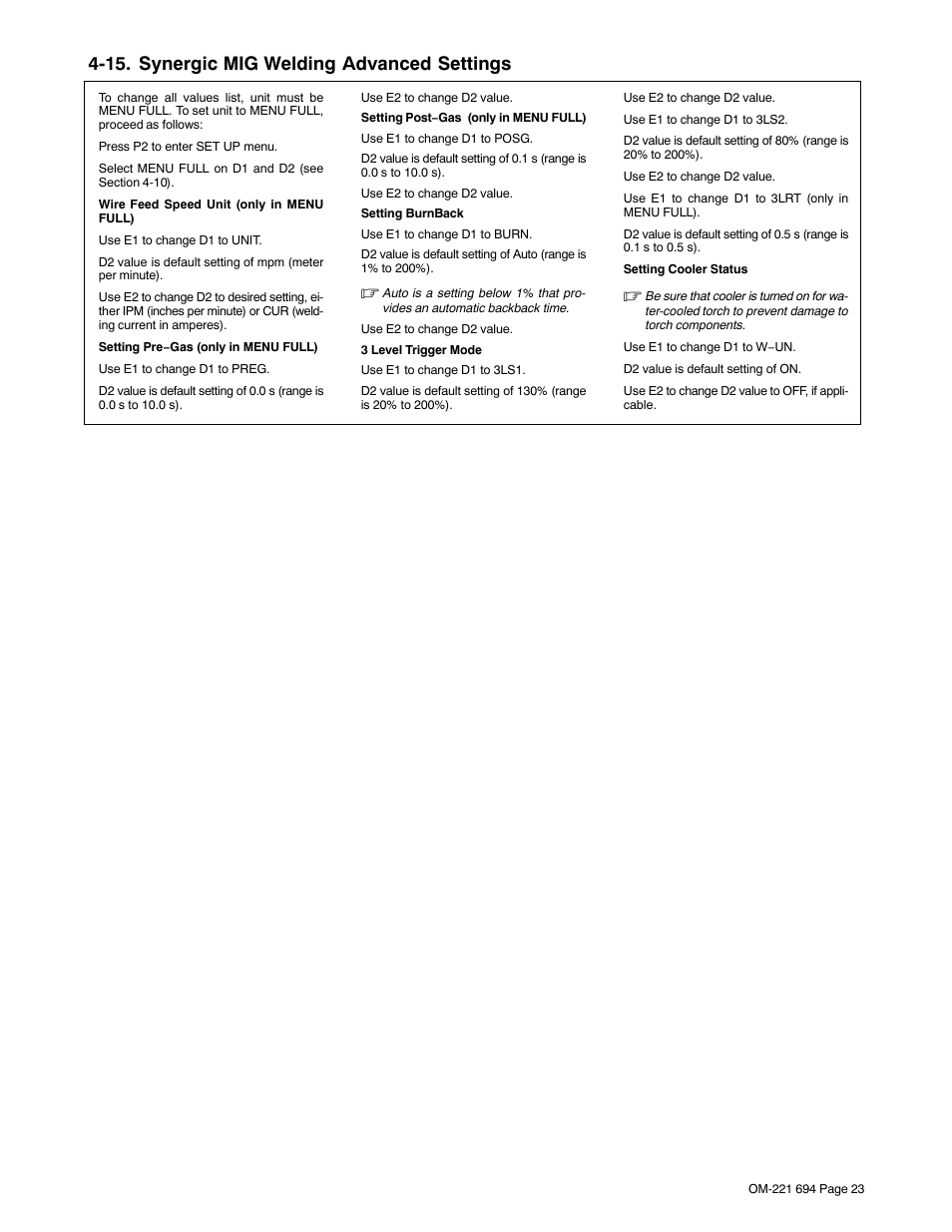 15. synergic mig welding advanced settings | Miller Electric XMC 4000 User Manual | Page 27 / 44