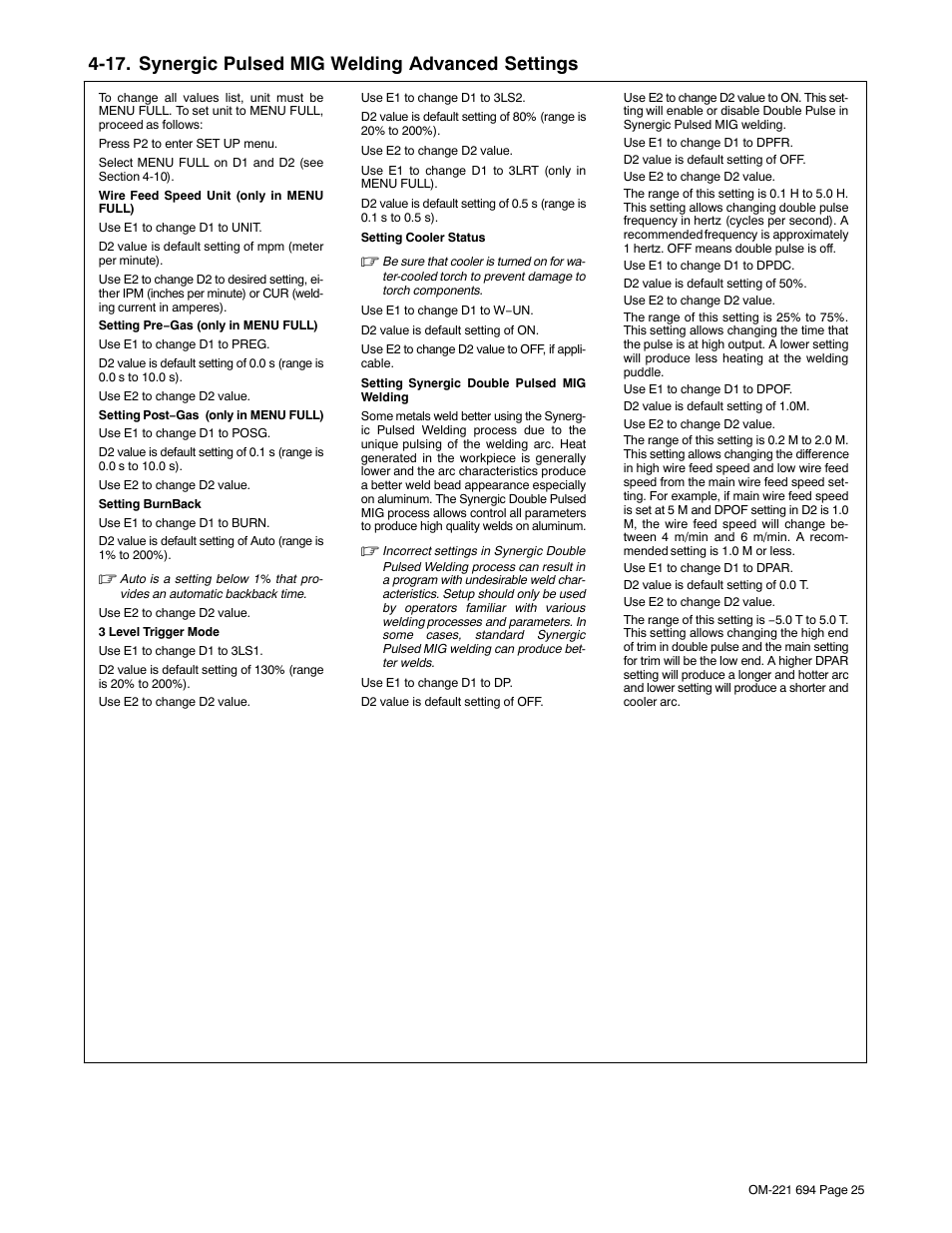 17. synergic pulsed mig welding advanced settings | Miller Electric XMC 4000 User Manual | Page 29 / 44