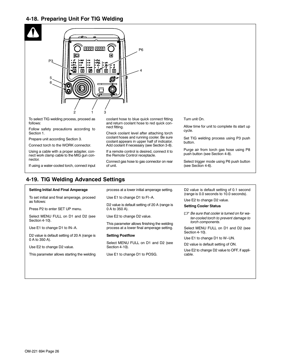 18. preparing unit for tig welding, 19. tig welding advanced settings | Miller Electric XMC 4000 User Manual | Page 30 / 44