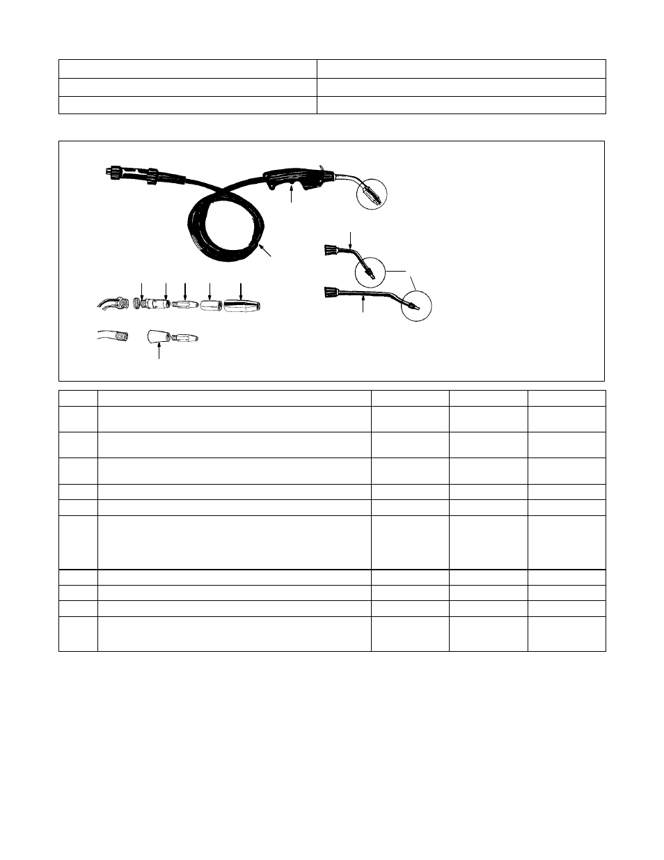 Gun recommendation table, Consumable parts and spares for the t-400 mp torch, 4. gun recommendation table | Miller Electric UWF-SC12RC User Manual | Page 12 / 28