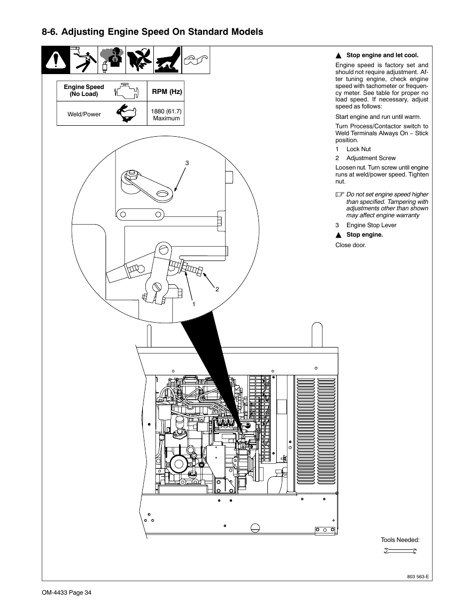 6. adjusting engine speed on standard models | Miller Electric Big Blue 300 P User Manual | Page 38 / 72