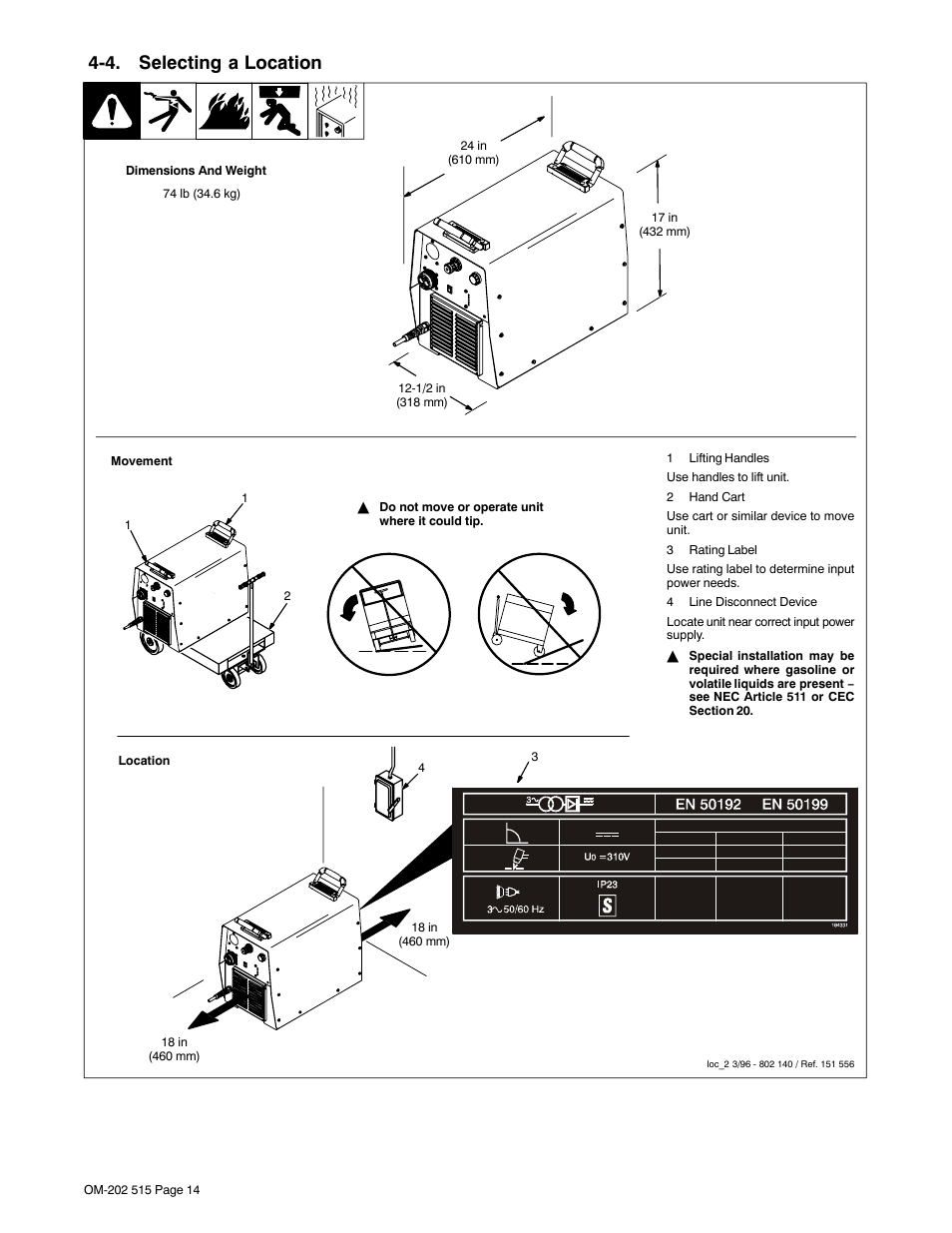 4. selecting a location | Miller Electric UPC 838 User Manual | Page 18 / 36