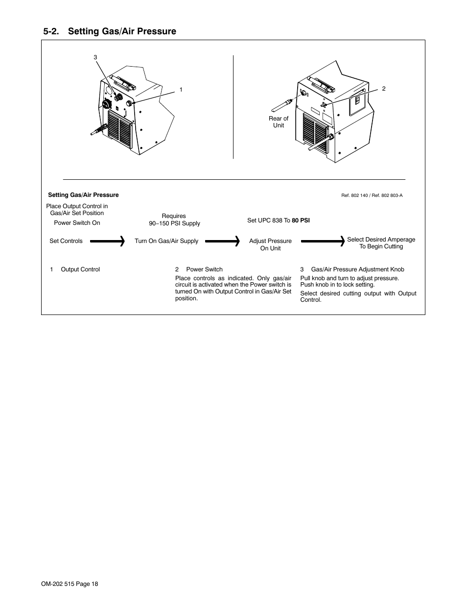 2. setting gas/air pressure | Miller Electric UPC 838 User Manual | Page 22 / 36