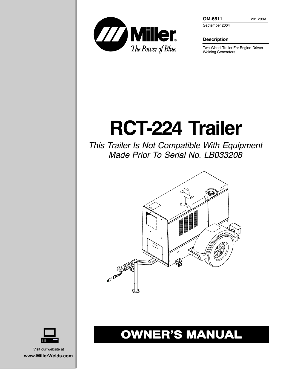 Miller Electric RCT-224 Trailer User Manual | 24 pages