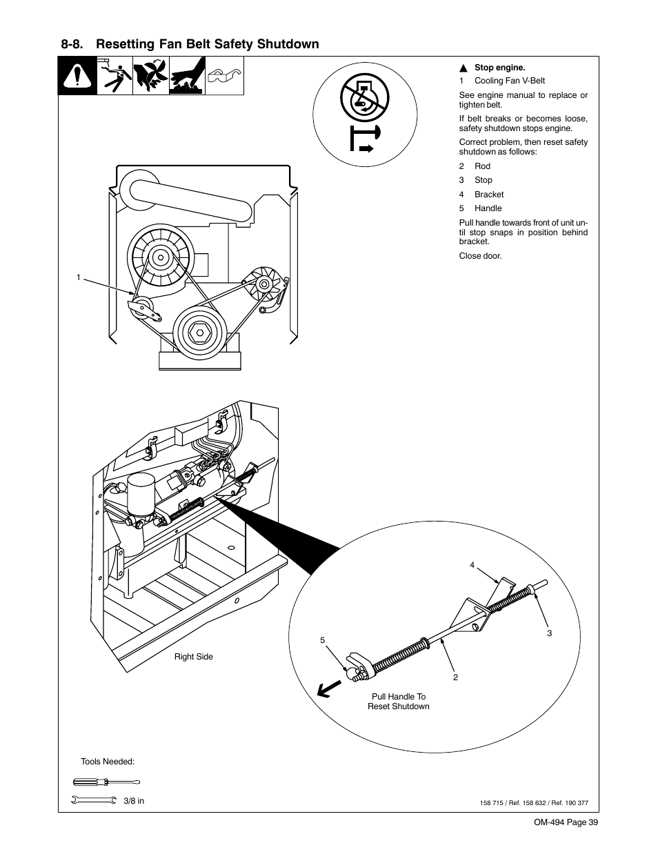 8. resetting fan belt safety shutdown | Miller Electric Miller DU-OP User Manual | Page 43 / 76