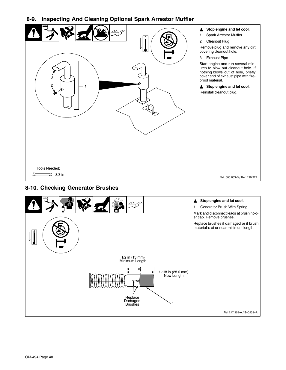 10. checking generator brushes, Section 8-9, 10 a | Miller Electric Miller DU-OP User Manual | Page 44 / 76