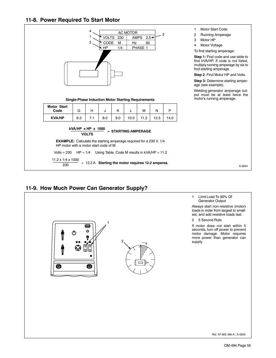 8. power required to start motor, 9. how much power can generator supply | Miller Electric Miller DU-OP User Manual | Page 59 / 76