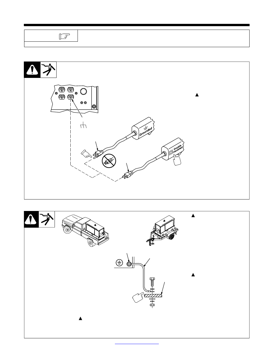 Section 12 − generator power guidelines, 1. selecting equipment, 2. grounding generator to truck or trailer frame | Miller Electric Big Blue 452P User Manual | Page 69 / 96