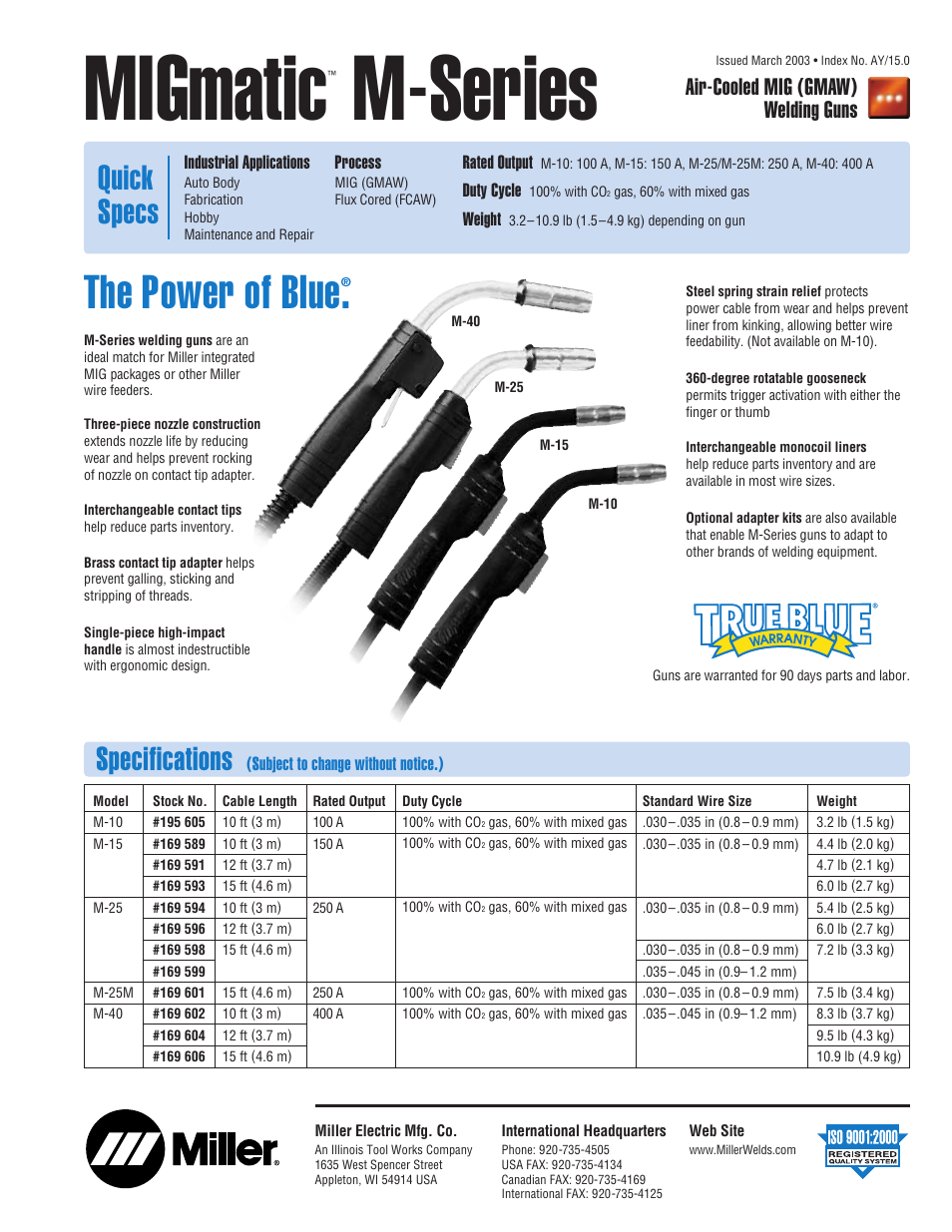 Miller Electric M Series User Manual | 2 pages