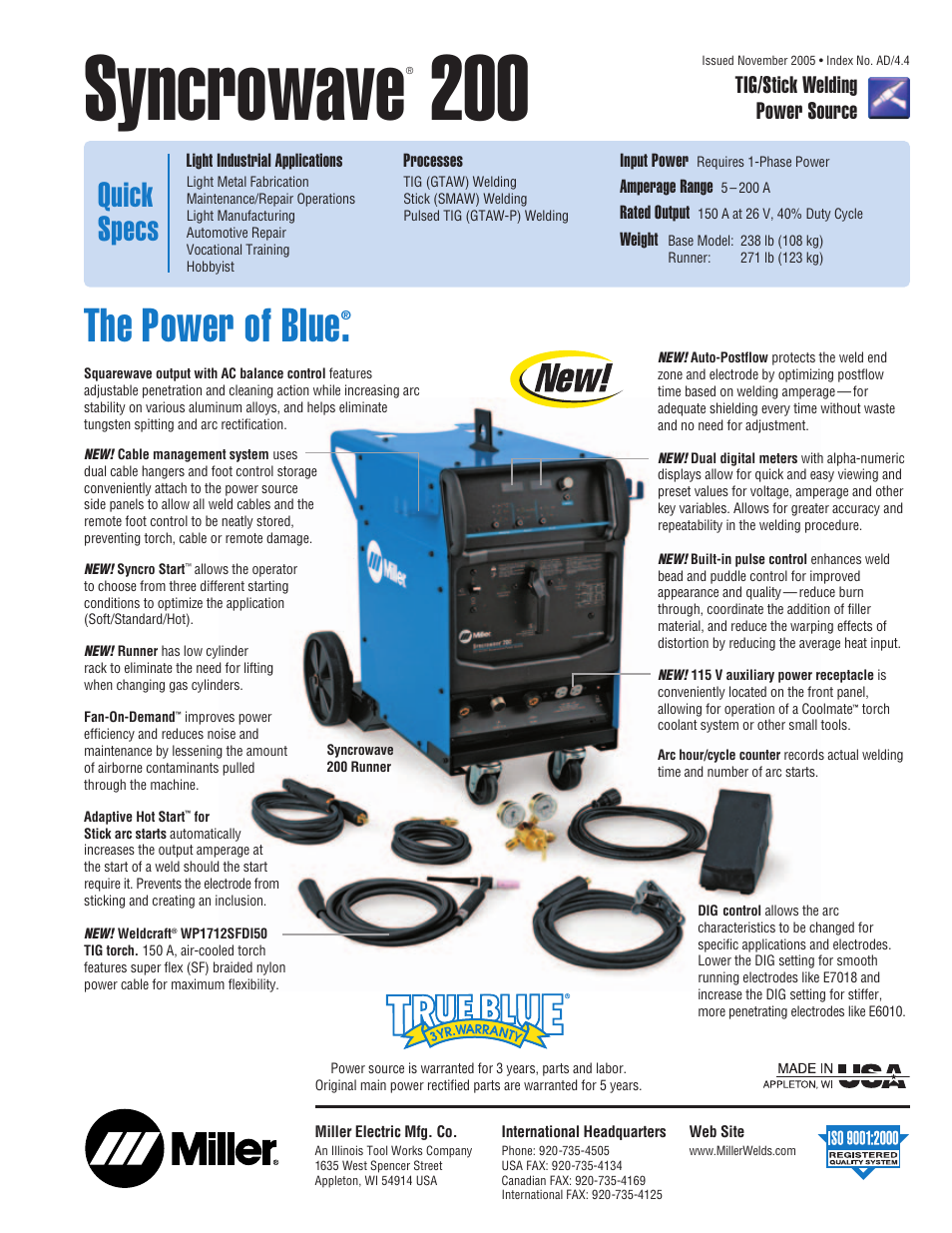 Miller Electric Syncrowave 200 User Manual | 4 pages