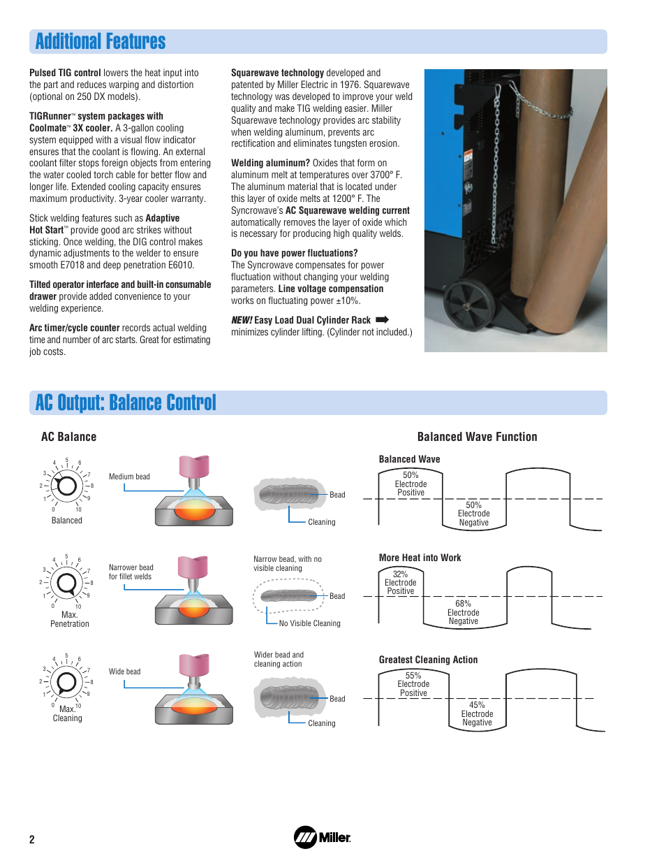 Ac output: balance control additional features, Ac balance balanced wave function | Miller Electric 350 LX User Manual | Page 2 / 8