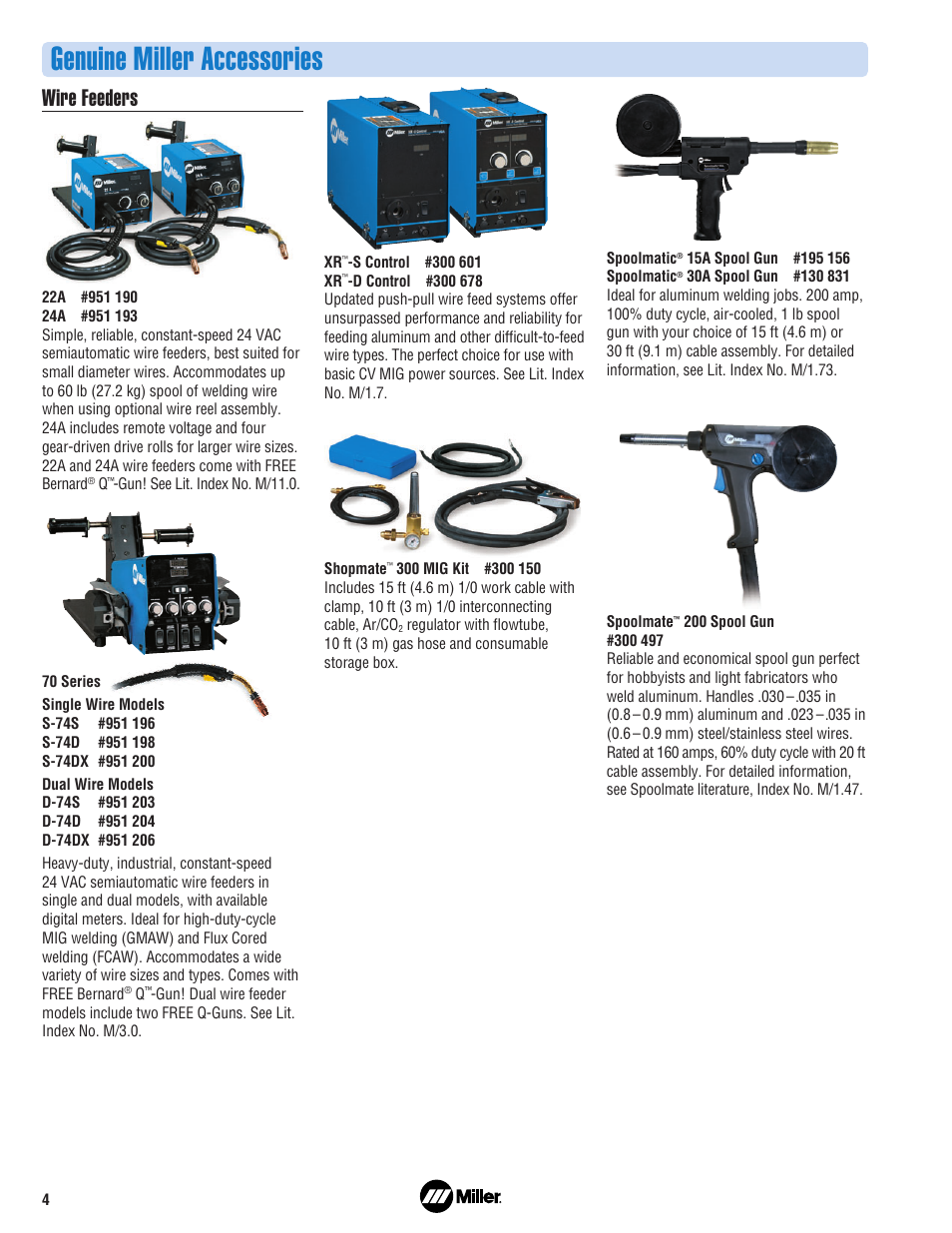 Genuine miller accessories, Wire feeders | Miller Electric Shopmate Series User Manual | Page 4 / 8