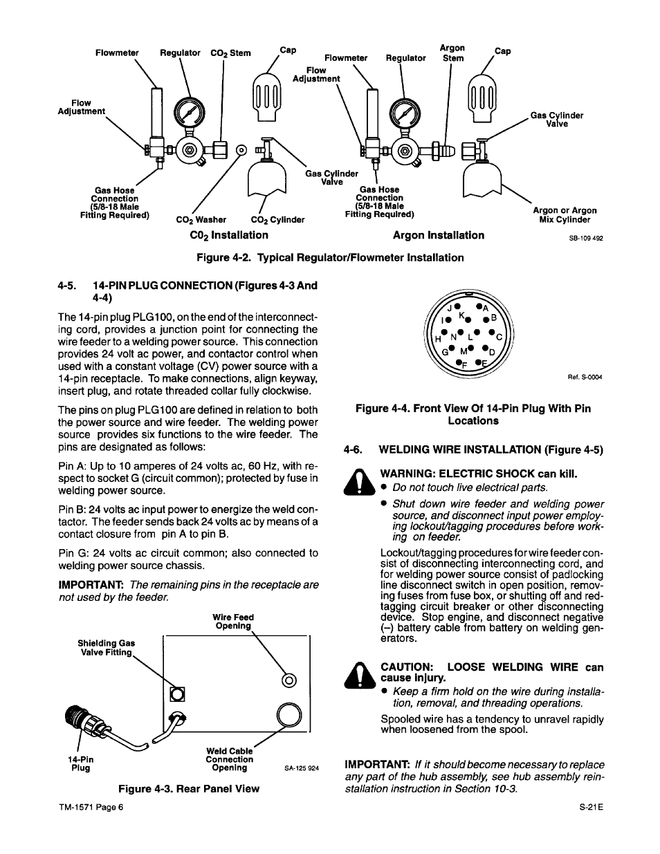 5. 14-pin plug connection, 6. welding wire installation | Miller Electric S-21E User Manual | Page 10 / 48