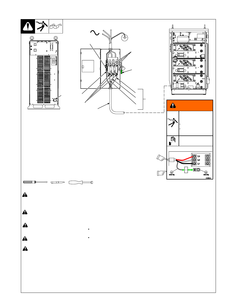 13. connecting input power, Warning | Miller Electric Auto Axcess 675 User Manual | Page 24 / 68