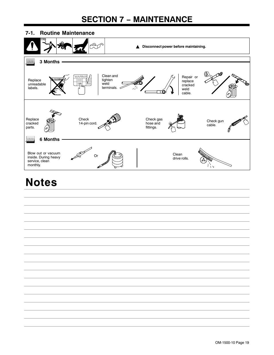 Section 7 − maintenance, 1. routine maintenance | Miller Electric S-74S User Manual | Page 23 / 36