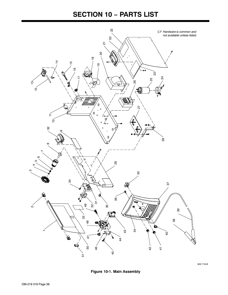 Section 10 − parts list | Miller Electric H-10 User Manual | Page 42 / 48