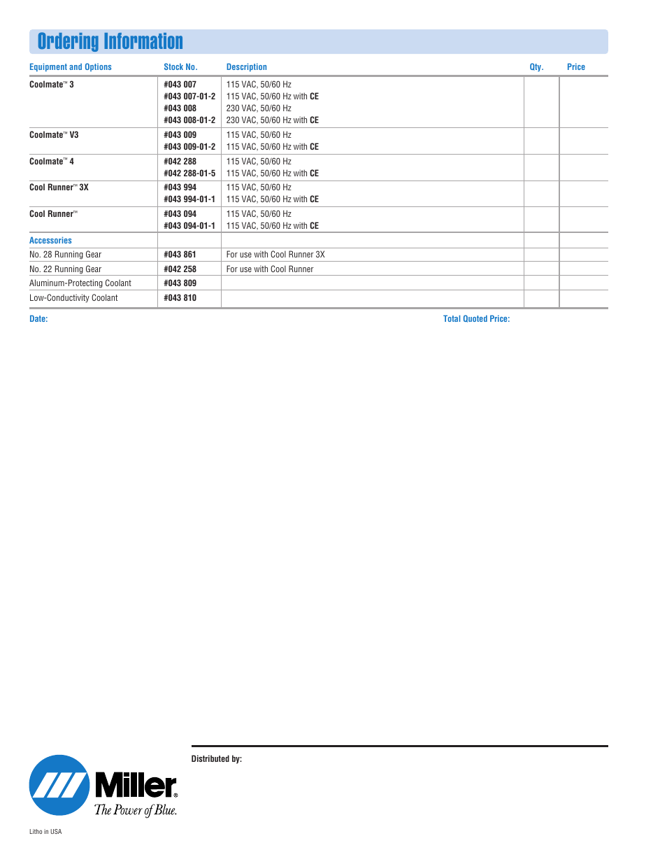 Ordering information | Miller Electric AY7 User Manual | Page 4 / 4