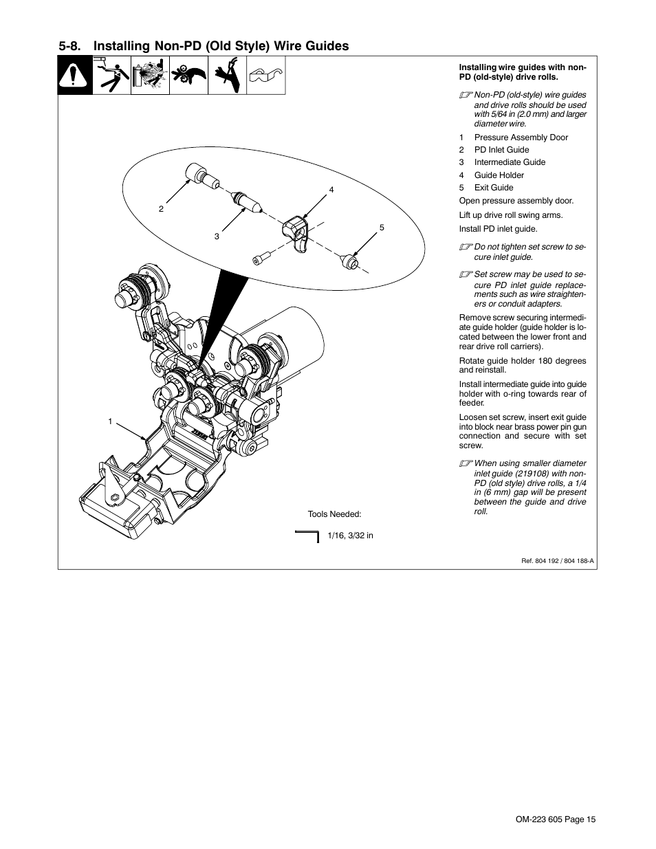 8. installing non-pd (old style) wire guides | Miller Electric S-75D User Manual | Page 19 / 40