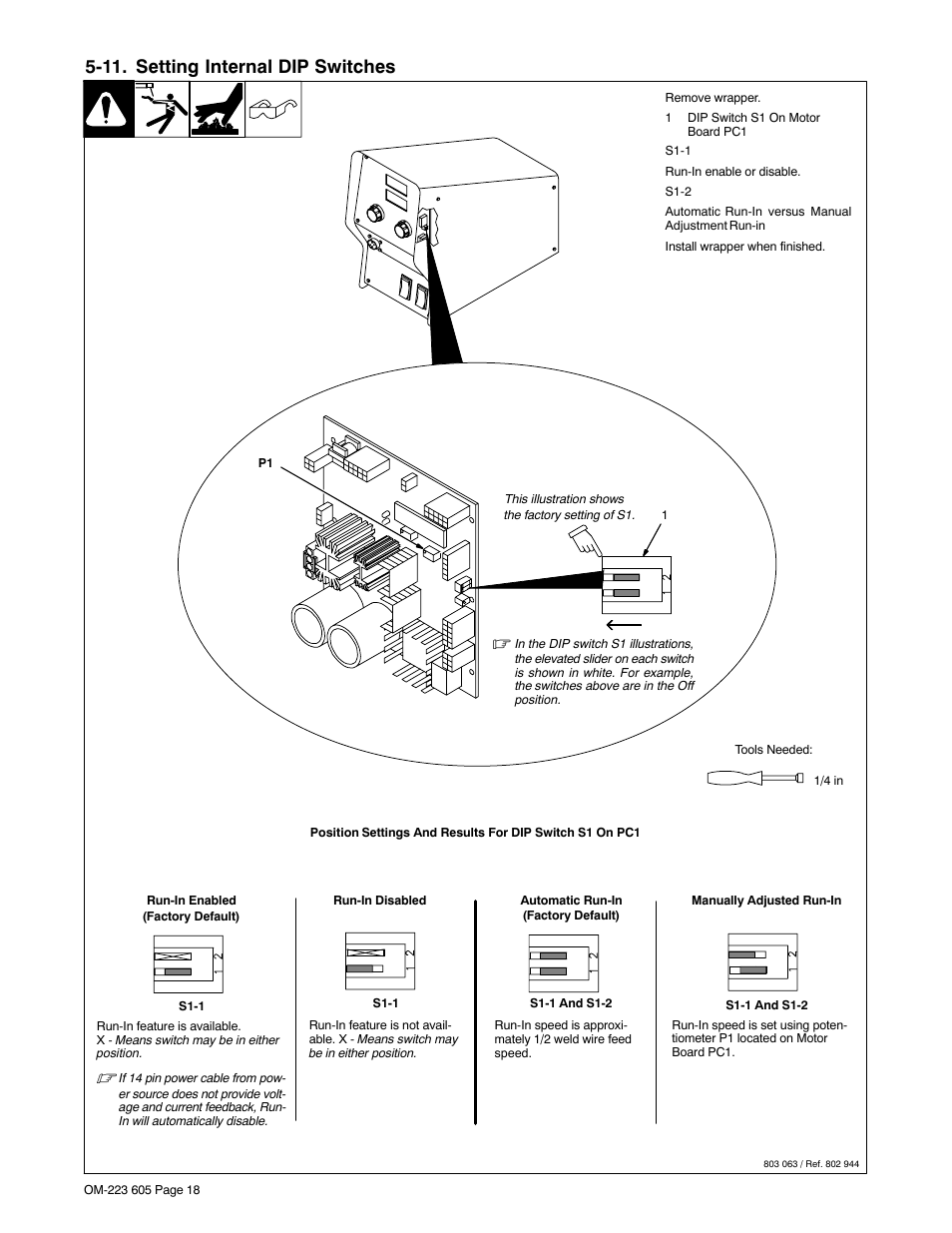 11. setting internal dip switches | Miller Electric S-75D User Manual | Page 22 / 40
