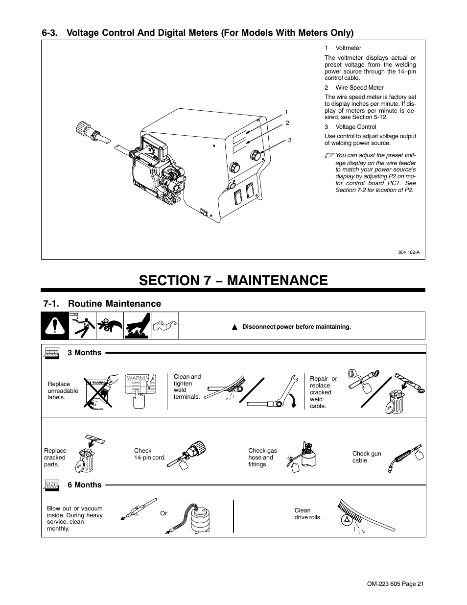 Section 7 − maintenance, 1. routine maintenance | Miller Electric S-75D User Manual | Page 25 / 40